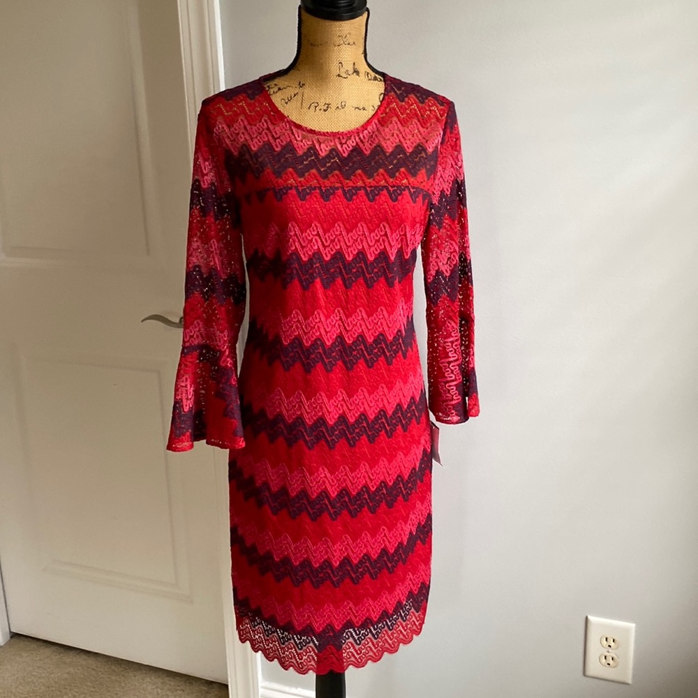 NWT Trina Turk Red & Blue Chevron dress size Small